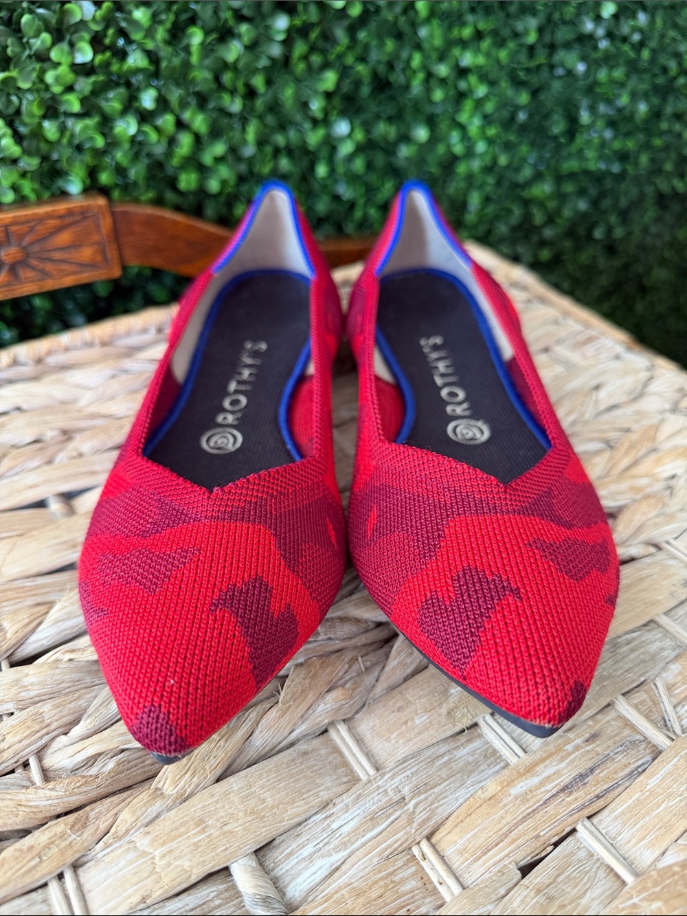 Rothy's Red and Burgundy Pointed Knit Flats
